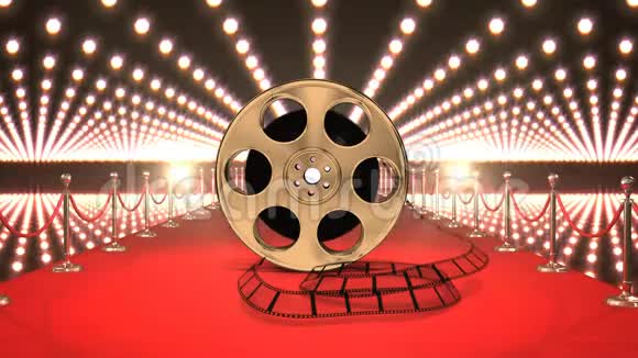 红地毯上的电影磁带和灯光视频视频的预览图