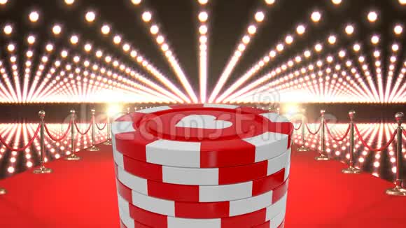 带闪烁灯光的扑克筹码和赌场红地毯视频的预览图