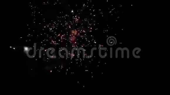 美丽多彩的烟花在喜庆的夜晚映衬着黑天视频的预览图