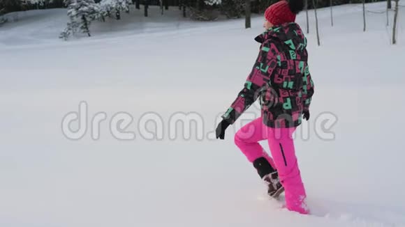 冬天在雪地里散步的女人视频的预览图