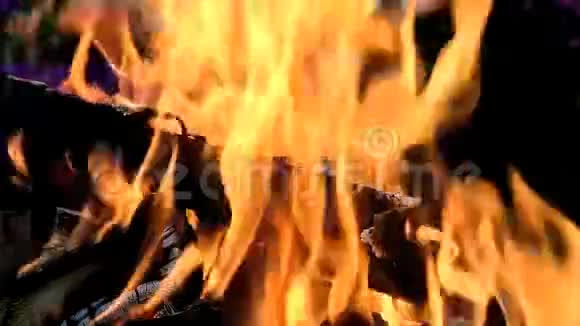 在露天焚烧柴火慢动作视频的预览图