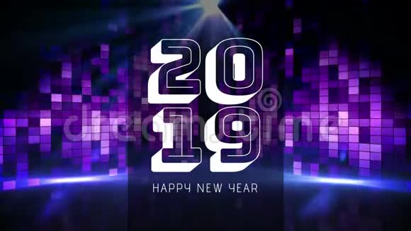 紫色音乐灯光与2019年新年标志视频的预览图
