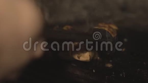 在餐馆里的Lowmo用烤炉烤薯条或烧肉传统民族视频的预览图