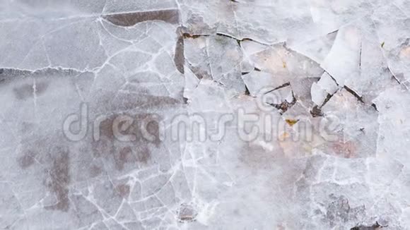 冬天冻水的水坑上结冰了视频的预览图