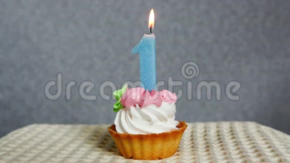 生日快乐蛋糕和蓝一号蜡烛视频的预览图