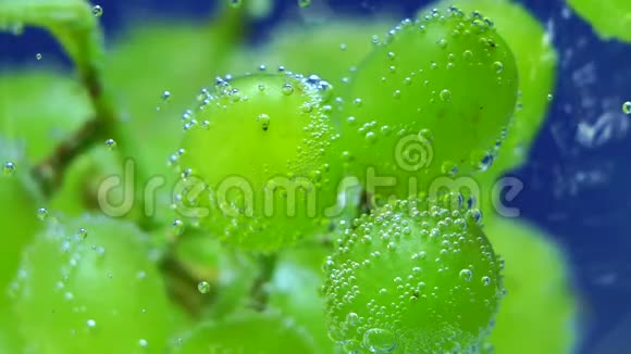 多汁的绿色葡萄掉进水里视频的预览图