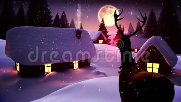 圣诞老人像鲁道夫一样飞过可爱的雪村视频的预览图