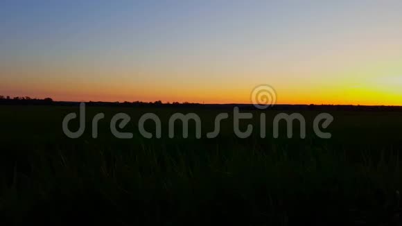 美丽的乡村景观在日落时用相机淘洗黄昏时的乡村风景视频的预览图