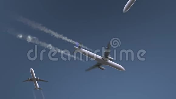 飞行飞机显示伊斯坦布尔字幕前往土耳其概念介绍动画视频的预览图