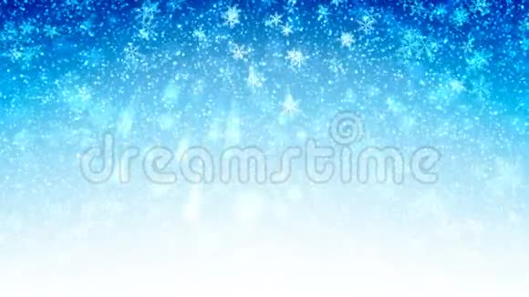 蓝色无缝抽象背景与飞雪和雪花循环运动图形视频的预览图