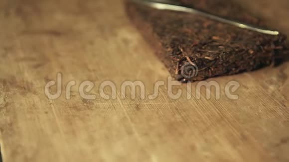 中国黑茶刀木桌高清镜头视频的预览图