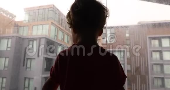 好奇的孩子看着窗外视频的预览图