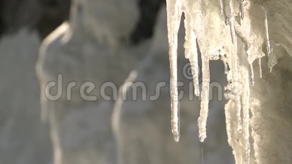 春天融化的雪和冰柱视频的预览图