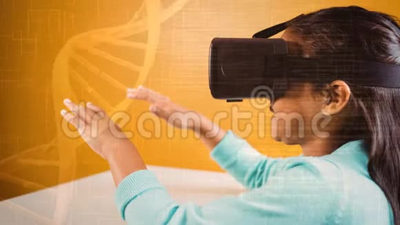 女孩在DNA背景上使用VR视频的预览图
