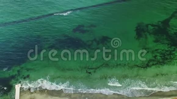 从空中俯瞰绿色海洋和海岸线视频的预览图