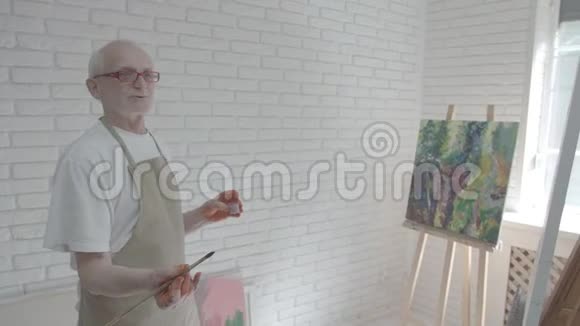 老艺术家与他的朋友在斯帕西白阿泰利耶交谈视频的预览图