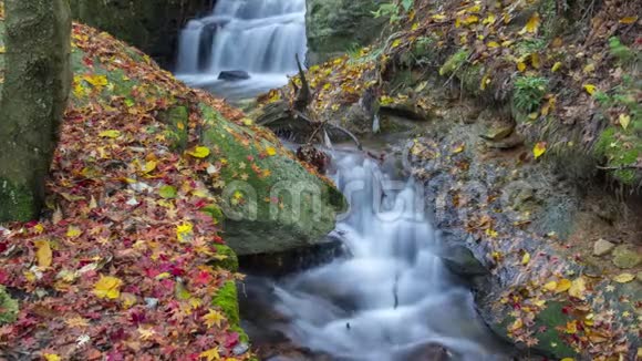 深秋中国鲁山瀑布和溪流自然景观的时间推移镜头视频的预览图