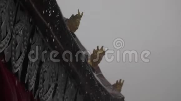 尼泊尔波哈拉一座寺庙屋顶上的雨水视频的预览图
