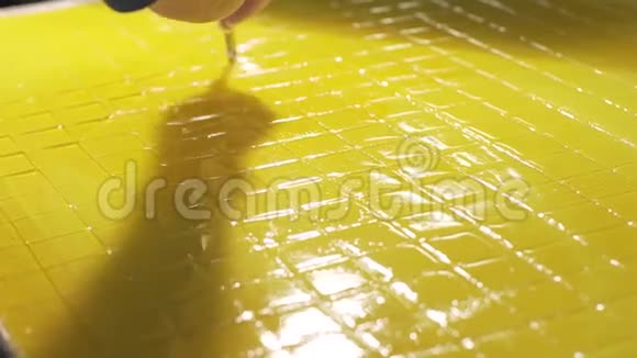 切一大块蜜饯的生产用刀切割玛玛利德被砍了视频的预览图