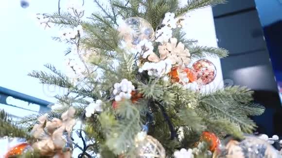 有灯光的圣诞树寒假北方的象征抽象背景视频的预览图