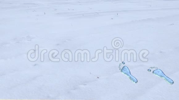 傍晚蓝雪上的脚印视频的预览图