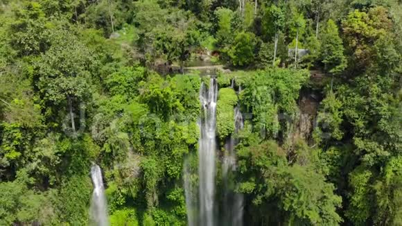 巴厘岛最大的瀑布的空中拍摄塞库普尔瀑布旅游巴厘岛概念视频的预览图