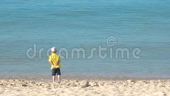 快乐的孩子在海边奔跑孩子在海浪中玩耍视频的预览图