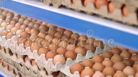 鸡蛋盒中生鸡蛋的特写生鸡蛋出售视频的预览图