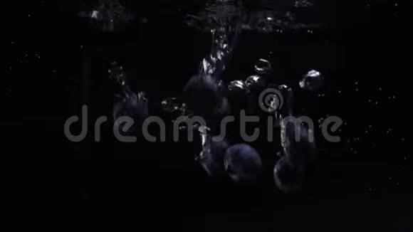 美味的新鲜蓝莓掉进水里在水下缓慢运动的蓝莓食物录像视频的预览图