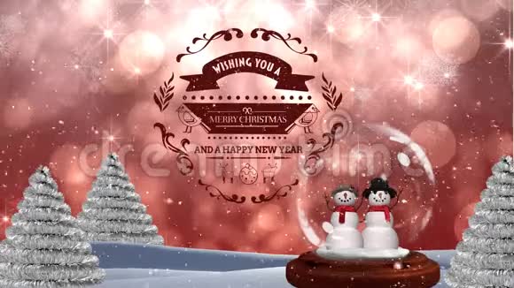 雪人夫妇的数字动画圣诞快乐新年快乐视频的预览图