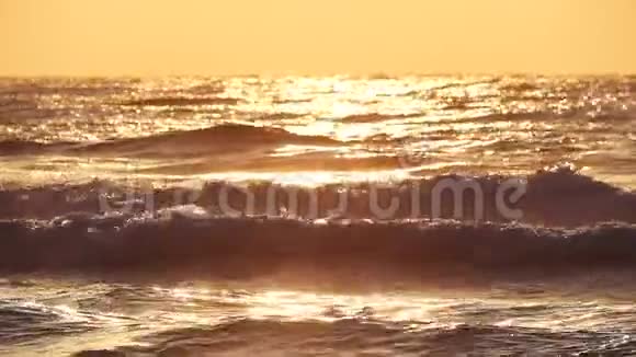 闪亮的海浪金色的海洋日出和发光的水摘要自然背景视频的预览图