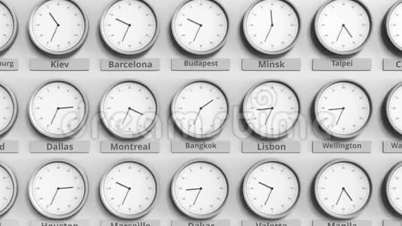 时钟显示曼谷泰国时间在不同的时区3D动动画视频的预览图
