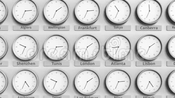 时钟显示伦敦英国时间在不同的时区3D动动画视频的预览图