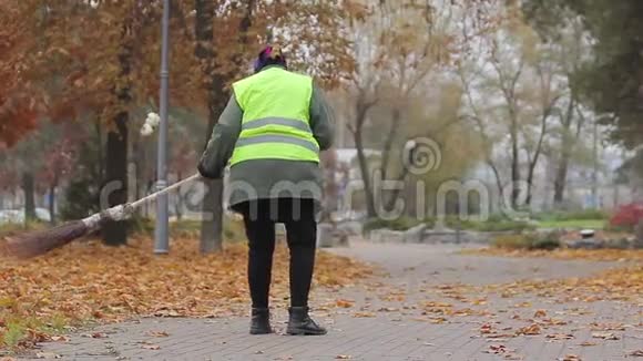 女市政公用事业工人扫街低收入工作贫穷视频的预览图
