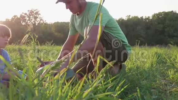农夫父子在农场里准备吃西瓜视频的预览图