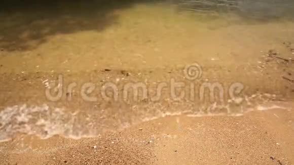 透明的海浪向沙质海岸奔流视频的预览图