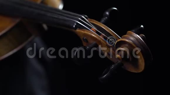 音乐家女孩小提琴黑色背景关门视频的预览图