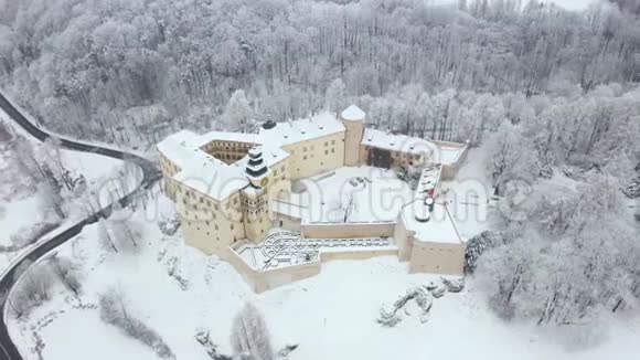 冬季波兰克拉科夫附近的历史性文艺复兴城堡派斯科瓦斯卡拉以不同的速度拍摄视频的预览图