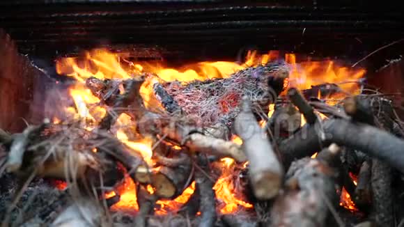 关营火篝火慢动作烧柴火篝火中的火焰视频的预览图