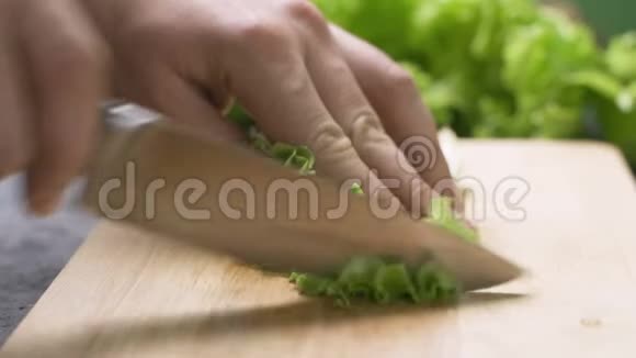 女厨师切新鲜生菜视频的预览图