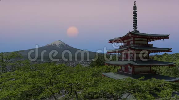 日本寺庙和富士山景观视频的预览图