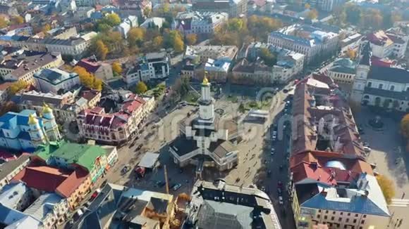 Drone视频伊万诺弗兰基夫斯克市历史中心的鸟瞰图视频的预览图