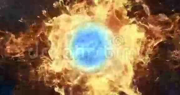 运动背景VJ环蓝色镜头球橙色火焰粒子4k视频的预览图