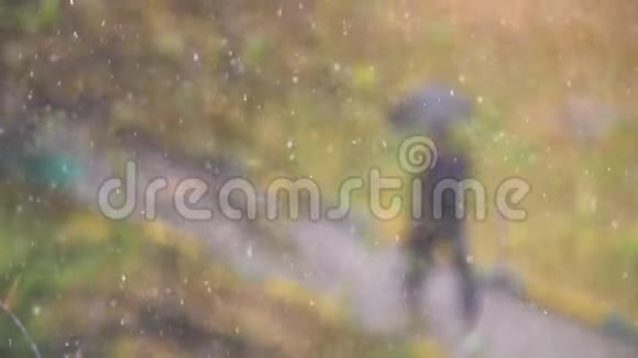 雪落在离焦的秋天背景上视频的预览图