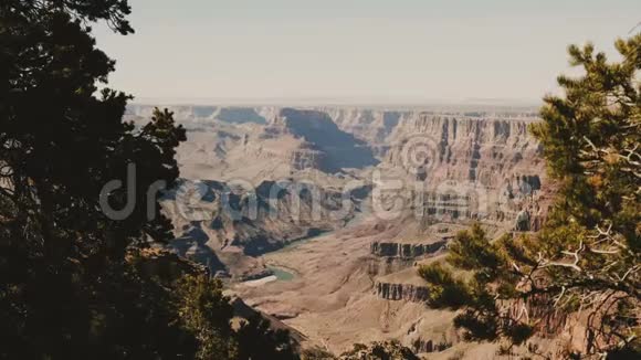 美丽的全景拍摄史诗般的阳光山在惊人的大峡谷公园观察点与松树视频的预览图