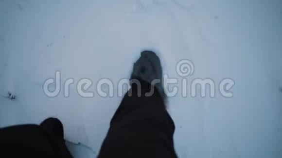 漫步人在西伯利亚冻土带中间的雪地里近距离捕捉视频的预览图