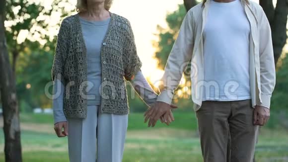 年长的男人和女人牵着手在公园里享受约会在一起视频的预览图