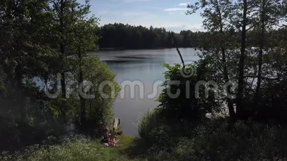 德龙从白俄罗斯美丽的湖畔倾斜天空在水中倒影视频的预览图
