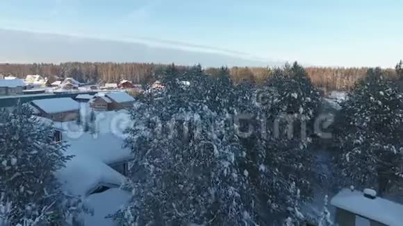 森林中冬季小屋的空中照片视频的预览图