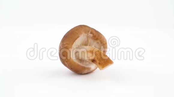 一个香菇在白色背景上隔离的转盘上旋转快关门视频的预览图